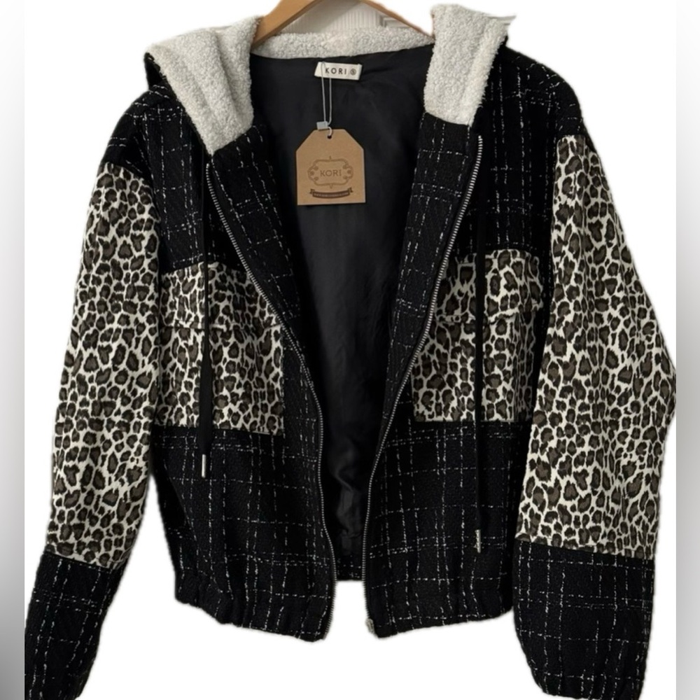 NWT Kori Black and Leopard Bomber Jacket